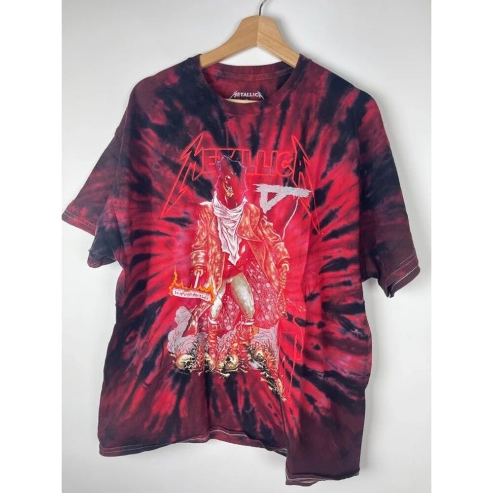 Metallica T Shirt Mens Large Red Black Tie Dye Graphic Band Tee